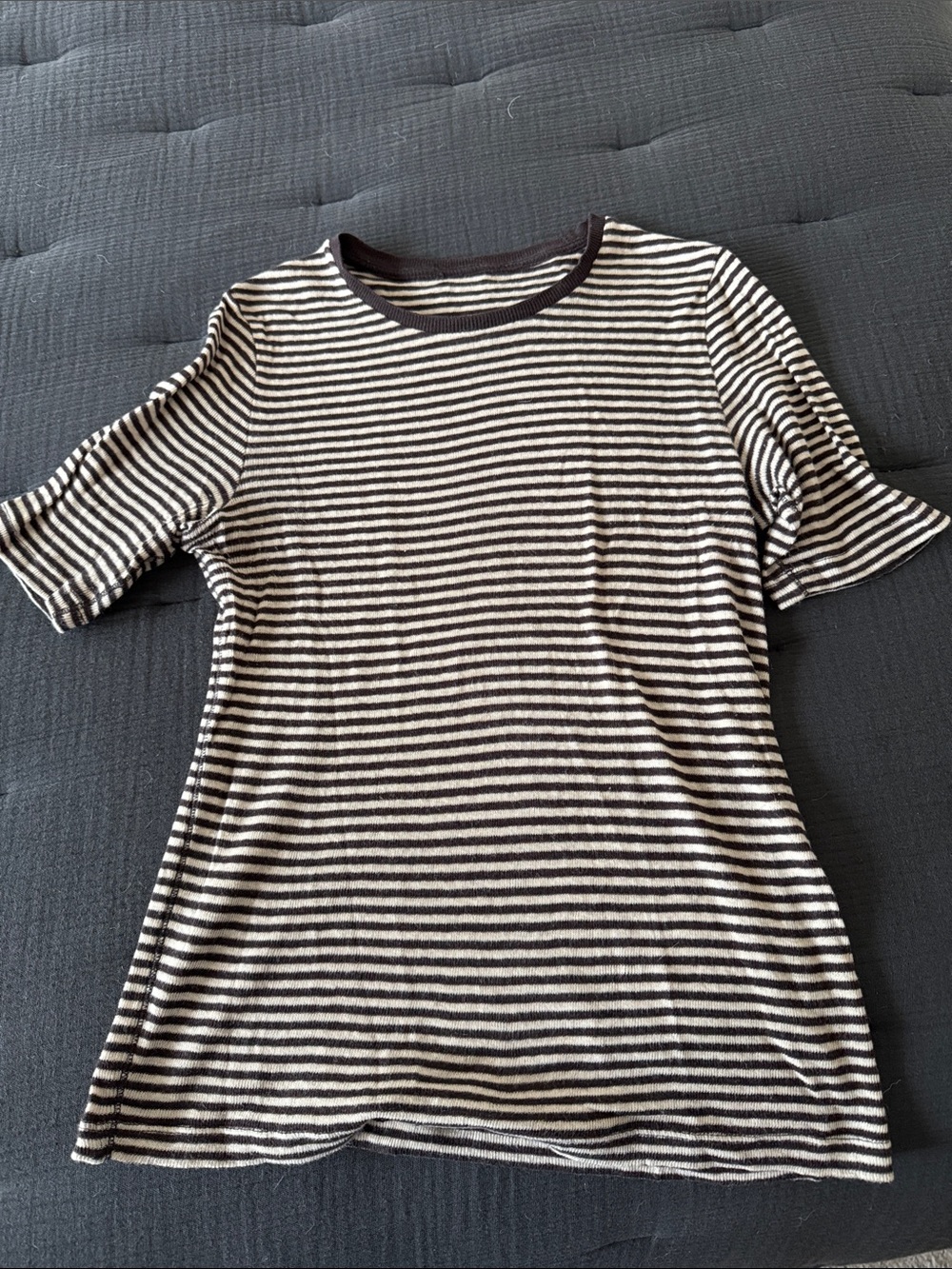 Massimo Dutti Brown and Cream Striped Short Sleeve Tee